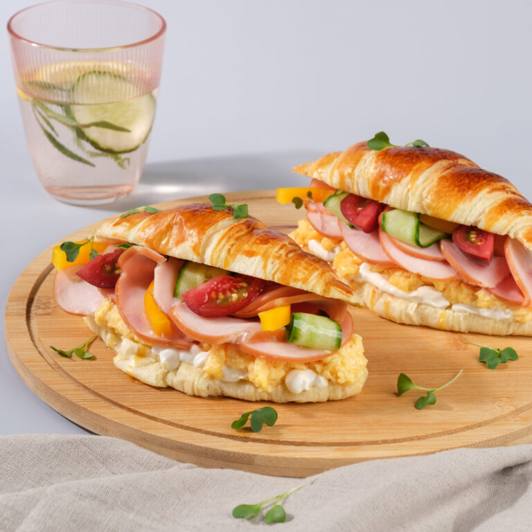 Croissant Sandwich with Turkey Ham and Eggs